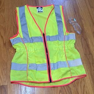 Hi-Vis Yellow Lime Green & Pink Women's Fitted Utility Vest S + Safety Glasses